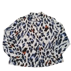 Women button front long sleeve short length leopart print size XL